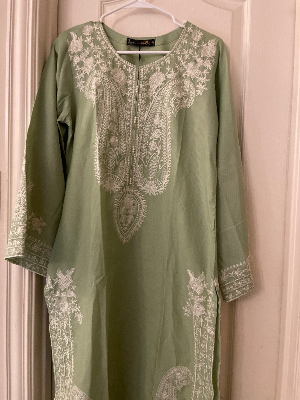Embroidered Sage Green Tunic Dress - Unbranded